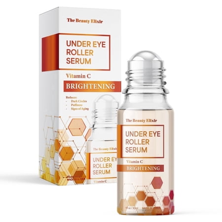 The Beauty Elixir Vitamin C Eye Roller For Puffy Eyes & Dark Circles - Brightens Under Eyes - Crow's Feet Treatment - Dermatologist Tested - Korean Skin Care - For All Skin Types