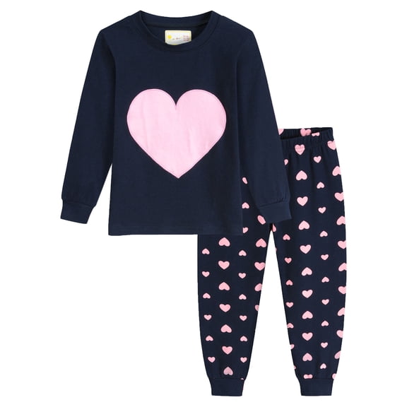 FEDPOP Toddler Girls Pajamas Heart Pjs Cotton 2 Piece Sleepwear 3t
