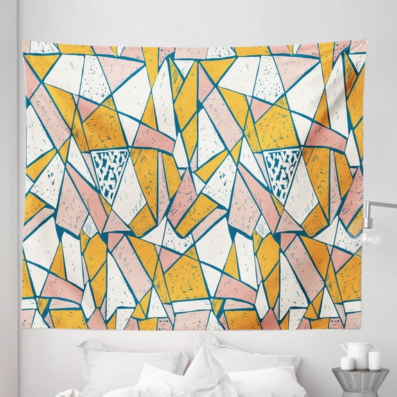 Mosaic Tapestry, Abstract Repetitive Polygonal Shapes Broken Tile Look Pattern, Fabric Wall Hanging Decor for Bedroom Living Room Dorm, 5 Sizes, Blush Pale Orange, by Ambesonne