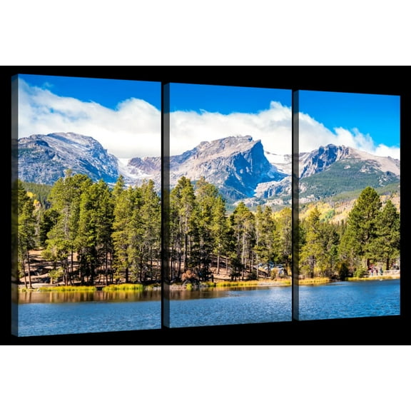 Elephant Stock Rocky Mountain Colorado Wall Art - Horizontal Multi Panel Canvas - 3 Pieceliving Room Wall Decor - Photography Nature Multi Panel - Blue And Green Decor - 23" x 14"