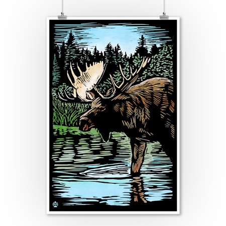Moose Outdoor Wall - Moose - Scratchboard - Lantern Press Artwork (9x12 Art Print, Wall Decor Travel Poster)