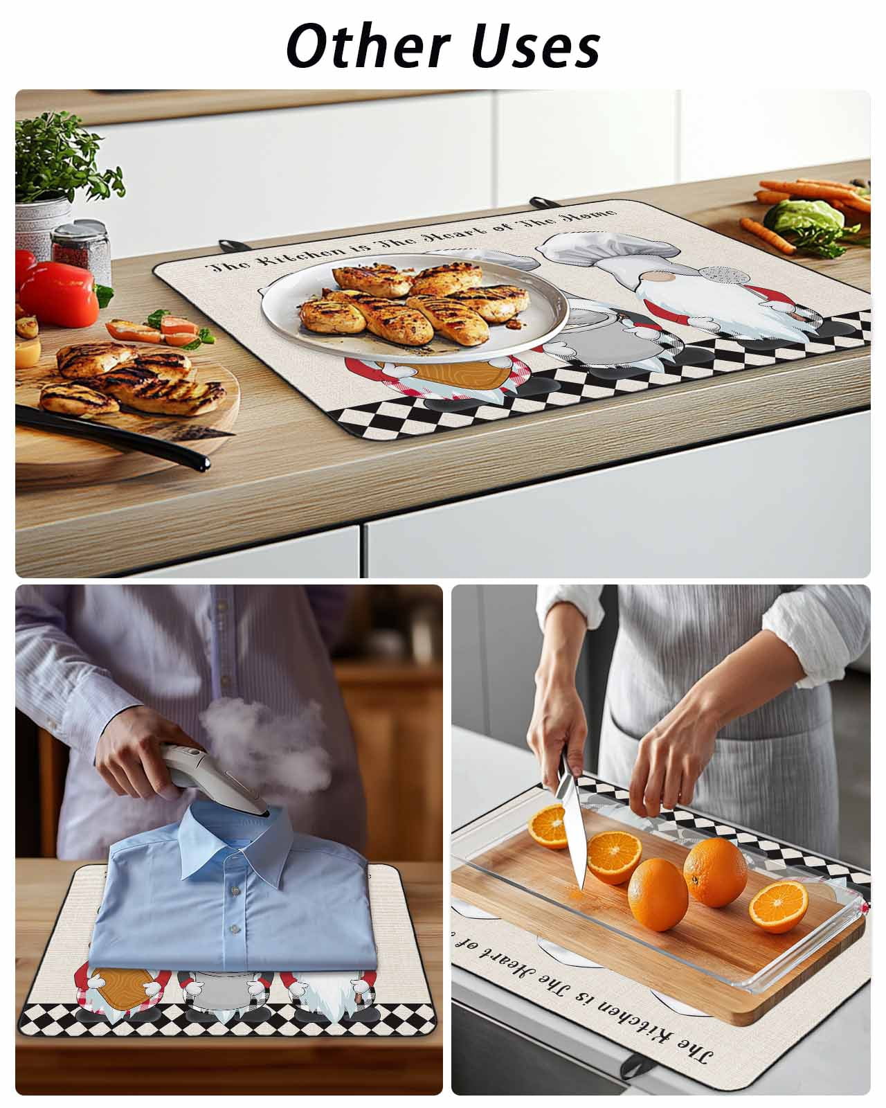 The Chef Stove Top Covers for Electric Stove, 28'x20'' Gnome Kitchen Linen Black Buffalo Plaid Glass Ceramic Stove Cover Foldable Rubber Mat Heat Resistant Cooktop Protector for Kitchen