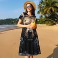 thumbnail image 4 of Picia Urban Bear With Headphones Pattern Women's Short Sleeve Summer Dress Pleated Loose Swing Knee Length Short Sleeve Swing Dresses, 4 of 6