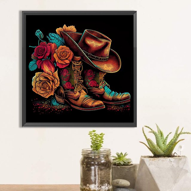 Kit de botas de vaquero de flores con pintura de diamante redondo completo DIY 5D decoración 40x40cm JShteea El nuevo