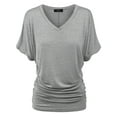 thumbnail image 2 of Made by Johnny V Neck Short Sleeve Dolman Top with Side Shirring M HEATHER_GREY, 2 of 6