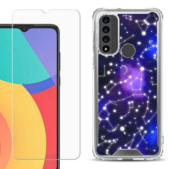 Shockproof Bumper Phone Case for TCL 20 XE, with Tempered Glass Screen Protector, by OneToughShield ® - Constellations