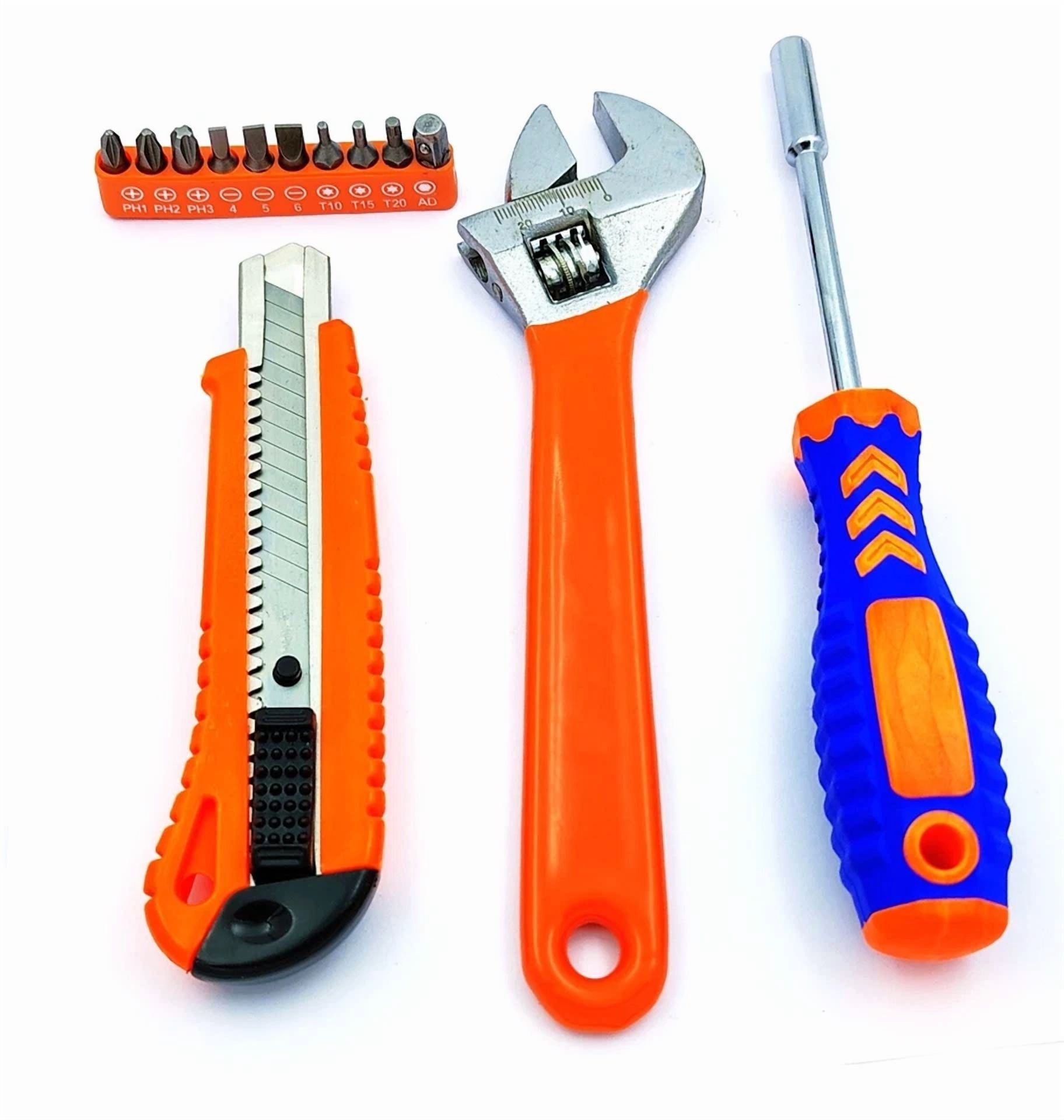 CIRCLE- 4Pcs Of Retractable Utility Knife,Adjustable Wrench&10Pcs Multi-Bits-Usa Fulfill