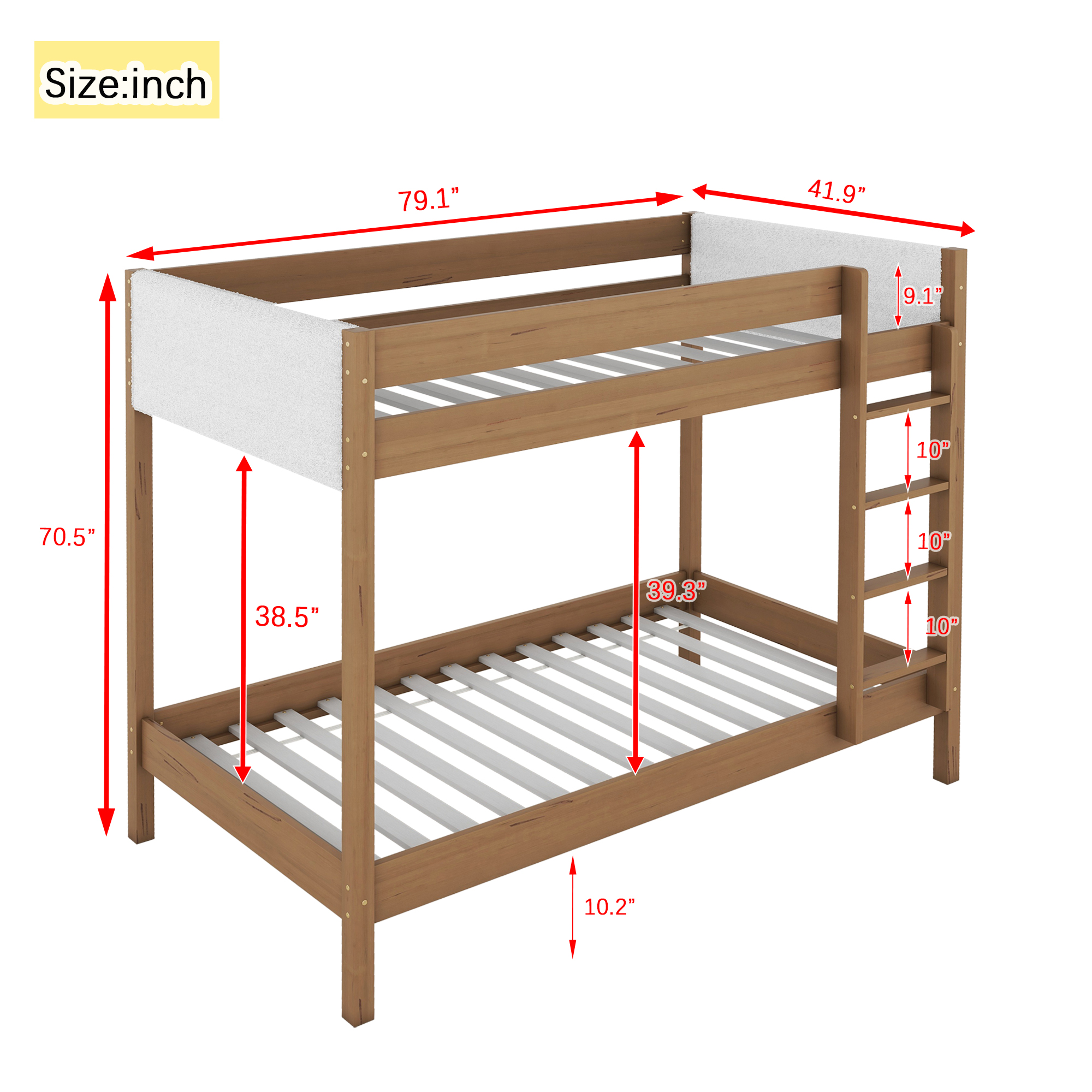 Sailvan Twin Over Twin Bunk Bed with Boucle Upholstered Headboard Footboard,Ladder, Safety Guardrail