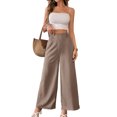 thumbnail image 3 of Women'S Elastic Smocked Waist Pants Straight Leg High Rise Long Trousers Brown L, 3 of 8
