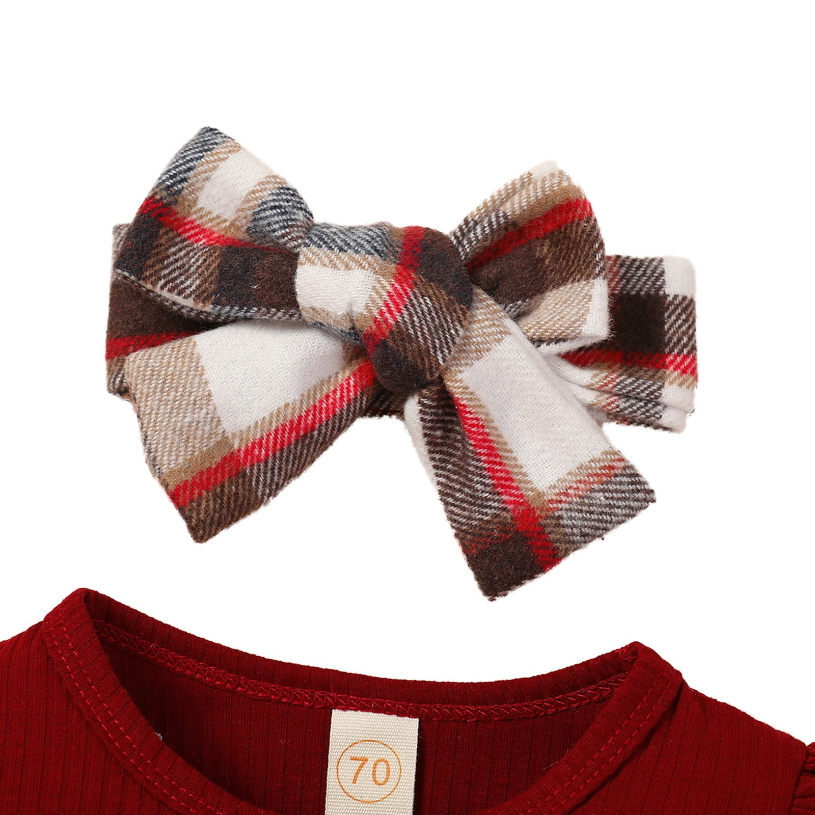 URMAGIC Infant Baby Girl Clothes Ruffled Long Sleeve Top Rompers Plaid Halter Dress Headband Newborn 3Pcs Fall Winter Outfits