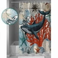 thumbnail image 3 of Extra Long Shower Curtain 72x84 Inch, Vintage Whale Shower Curtain Waterproof Bathroom Decor Retro Coastal Coral Nautical Ocean Fabric Bath Curtain Set Accessories with Hooks, 3 of 6