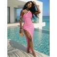 thumbnail image 6 of Pink One-Shoulder Ruched Bodycon Maxi Dress With Side High Slit, 6 of 8