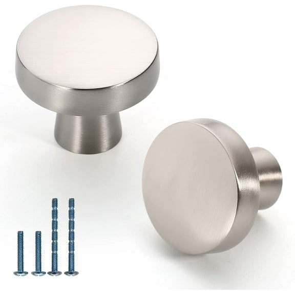 Furniware 10 Pack Brushed Satin Nickel Cabinet Knobs, Modern Dresser Knobs, Solid Round Kitchen Cabinet Knobs for Dresser Drawers, Cupboard, Closet