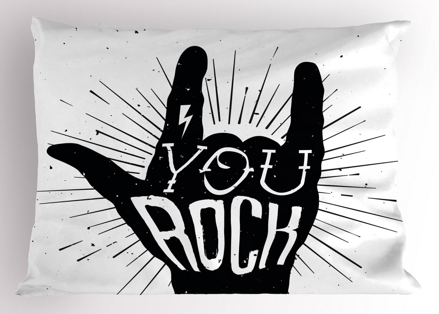 Rock Music Pillow Sham You Rock Quote with Devil Symbol and Abstract