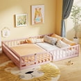 thumbnail image 4 of Costway Queen Size Floor Bed with Full Length Safety Guardrails & Door for Boys, Girls Pink, 4 of 9