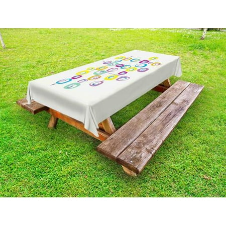 

Mid Century Outdoor Tablecloth Hippie Artistic Squares on Intersecting Lines Colored Cool and Crazy Themed Art Decorative Washable Fabric Picnic Tablecloth 58 X 104 Inches Multicolor by Ambesonne