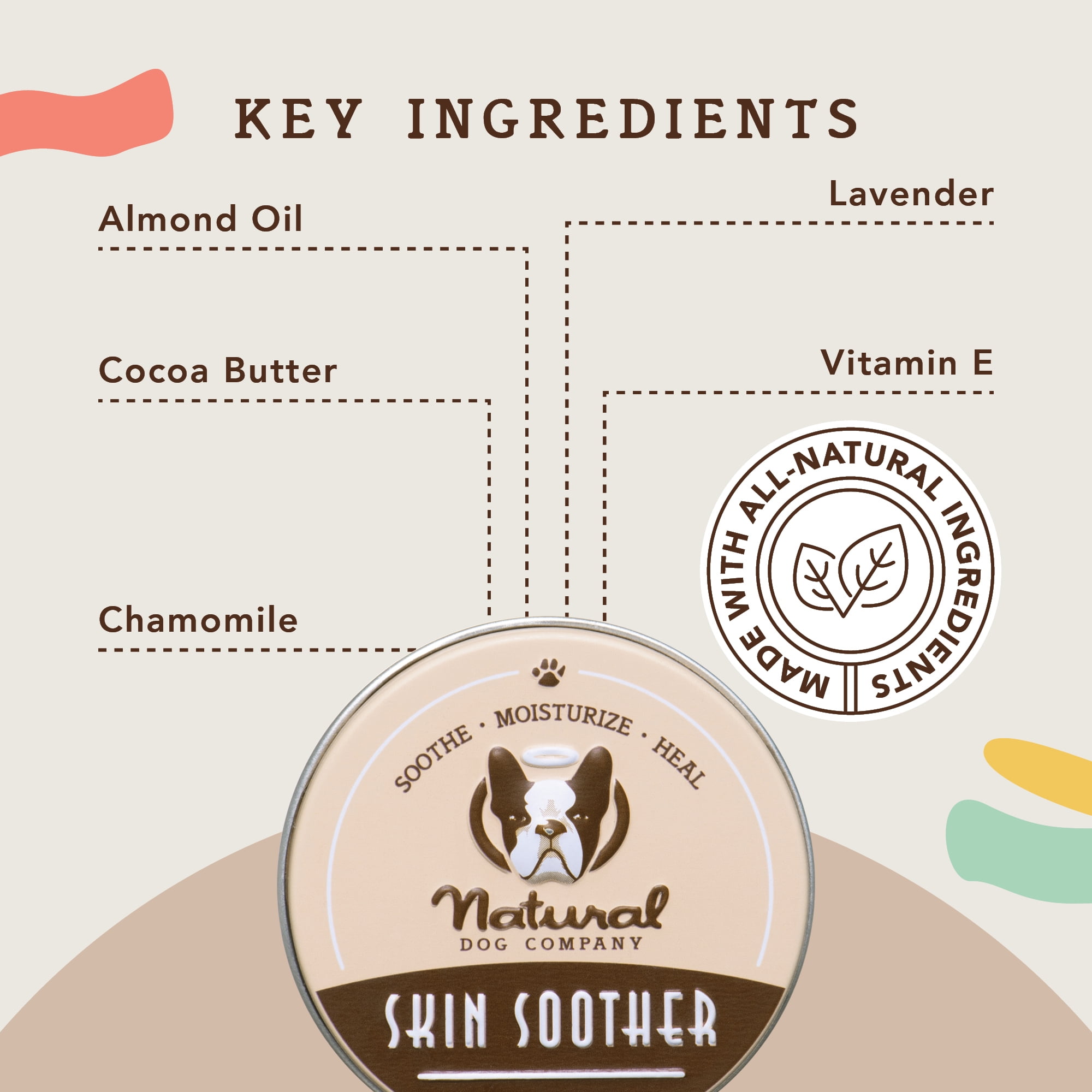 Natural Dog Company Skin Soother Balm for Dogs, Relieves Dry, Itchy Skin, Treats Skin Irritations, Wounds, Hot Spots, Dermatitis, 1 oz Tin