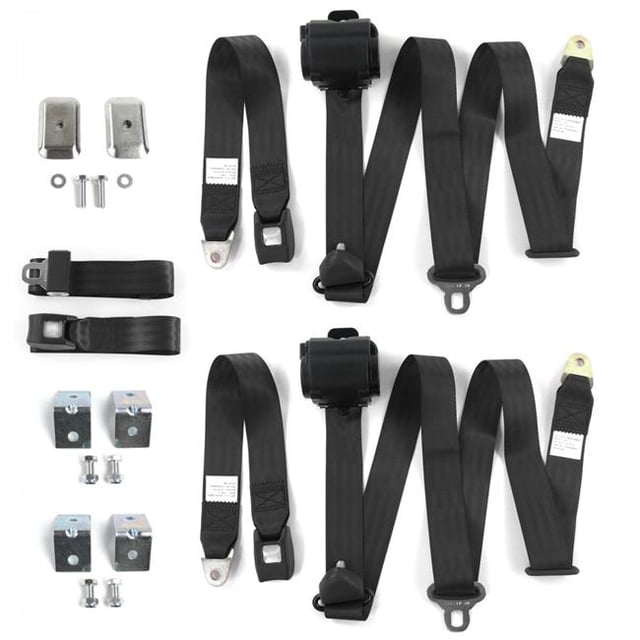 Kit de Ceinture de Sécurité de Banquette Rétractable Noir 3 Points Standard avec Attaches - 3 Ceintures