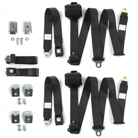 SafeTBoy Standard 3 Point Black Retractable Bench Seat Belt Kit with Bracketry for Ford 1952-1954 - 3 Belts