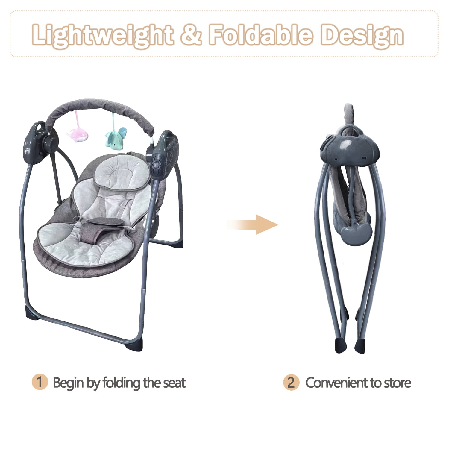 HDUTNGISN Gray Electric Baby Swing for Newborns,Motorized with Bluetooth Music & Remote Control