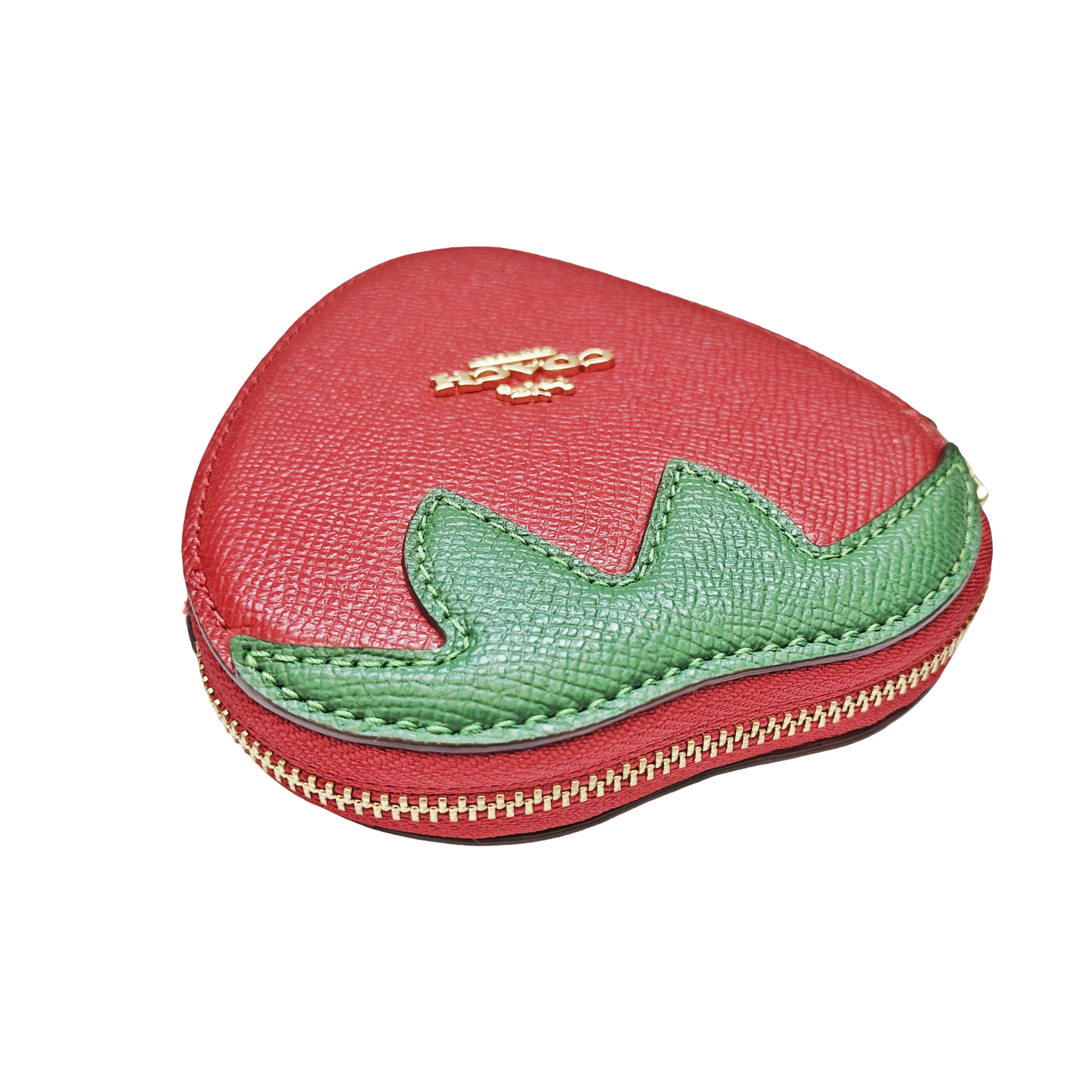 Coach Women's Crossgrain Leather Strawberry Small Zip Pouch Coin