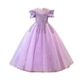 thumbnail image 2 of Girls Formal Tulle Princess Dress, Elegant Puffy Net Dress for Flower Girl Junior Bridesmaid, Wedding Birthday Party Special Occasion Gown Age 3Y-14Y Purple 130, 2 of 9