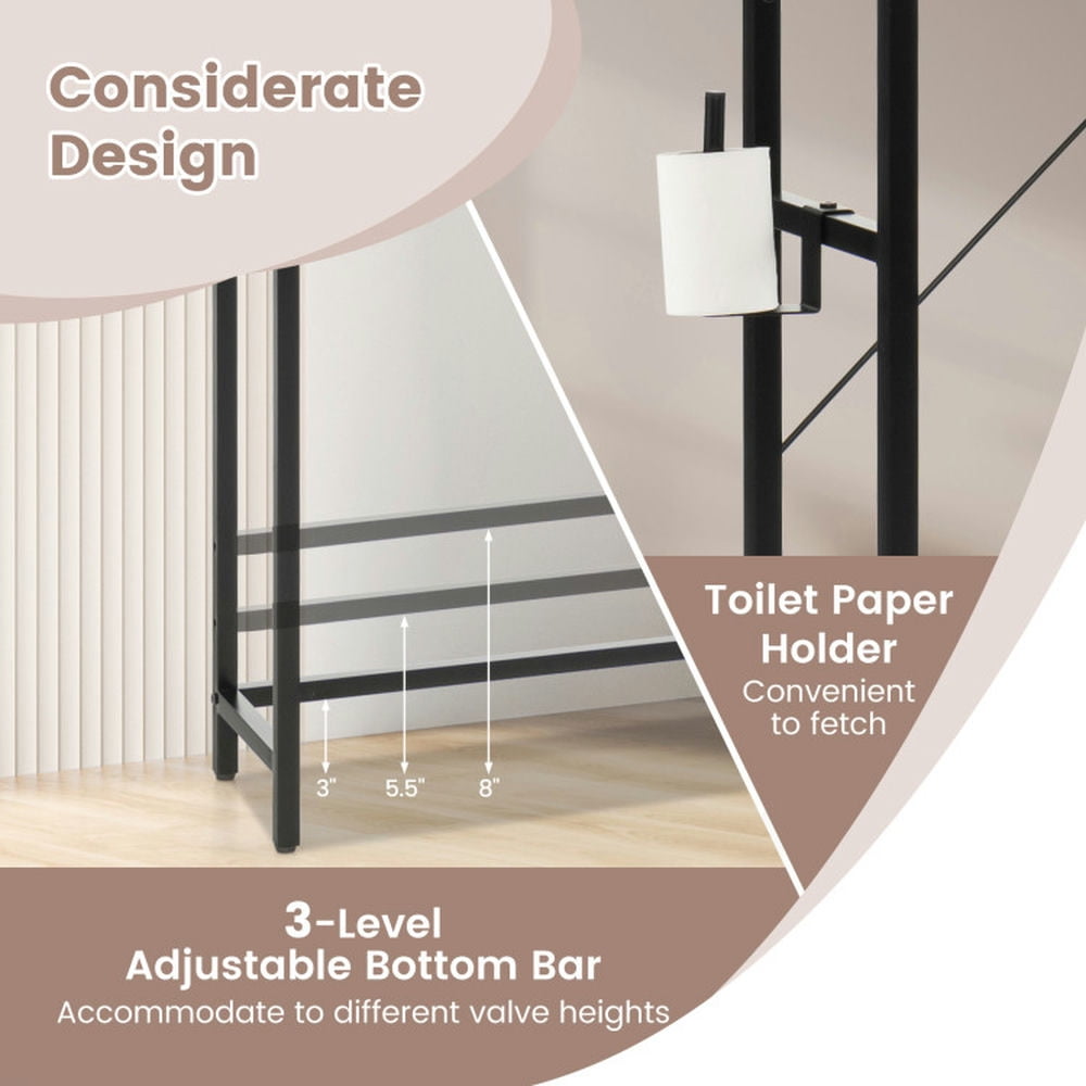 Finihen Toilet Storage Cabinet, Bathroom Cabinet Organizer, 4-Tier Multifunctional Toilet Storage Cabinet with Adjustable Shelf and Sliding Barn Door, for Bathroom, Gray