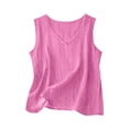 thumbnail image 3 of Craaazy Débardeur Femme Uni Effet Lin Col Rond Sans Manches Fente Latérale Blouse Décontractée pour l'Été Cadeaux, 3 of 4