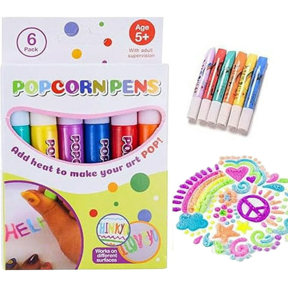 SURJDE Bubble Popcorns Pens With 3D Ink, Set Of 6 DIY Bubble Popcorns Drawing Pens, Puffies 3d Art Pens, Paint Pens For Craft Supplies Card Making, Arts And Crafts For Kids