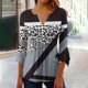 thumbnail image 5 of Blusas de Algodón para las Mujeres Impresas 3/4 Mangas V-Cuello Camiseta, Blusa de Algodón de Imitación Casual para las Mujeres, 5 of 5