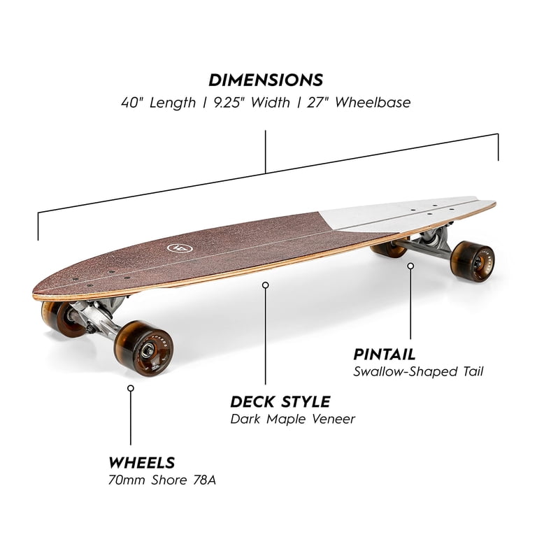 Magneto 40-inch Pintail Cruiser Longboard Skateboard - Hard Maple