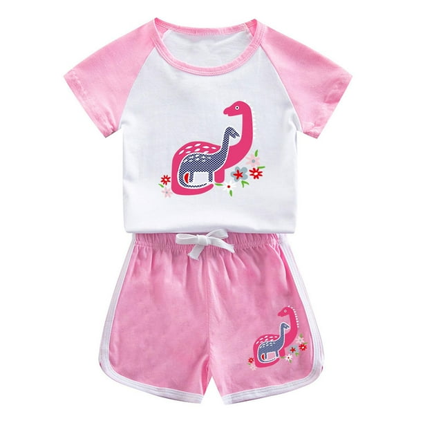 Odeerbi 1-12 Años Niños Niñas Conjuntos de Verano Estampado Dinosaurio Algodón Manga Corta Raglan Camisas Pantalones Cortos Conjunto de Dos Piezas