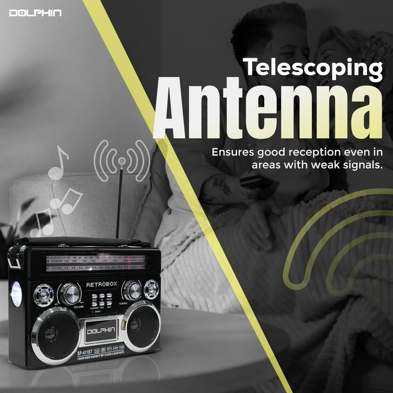 Dolphin SP-411BT Retro Bluetooth Radio with AM/FM/SW, Rechargeable