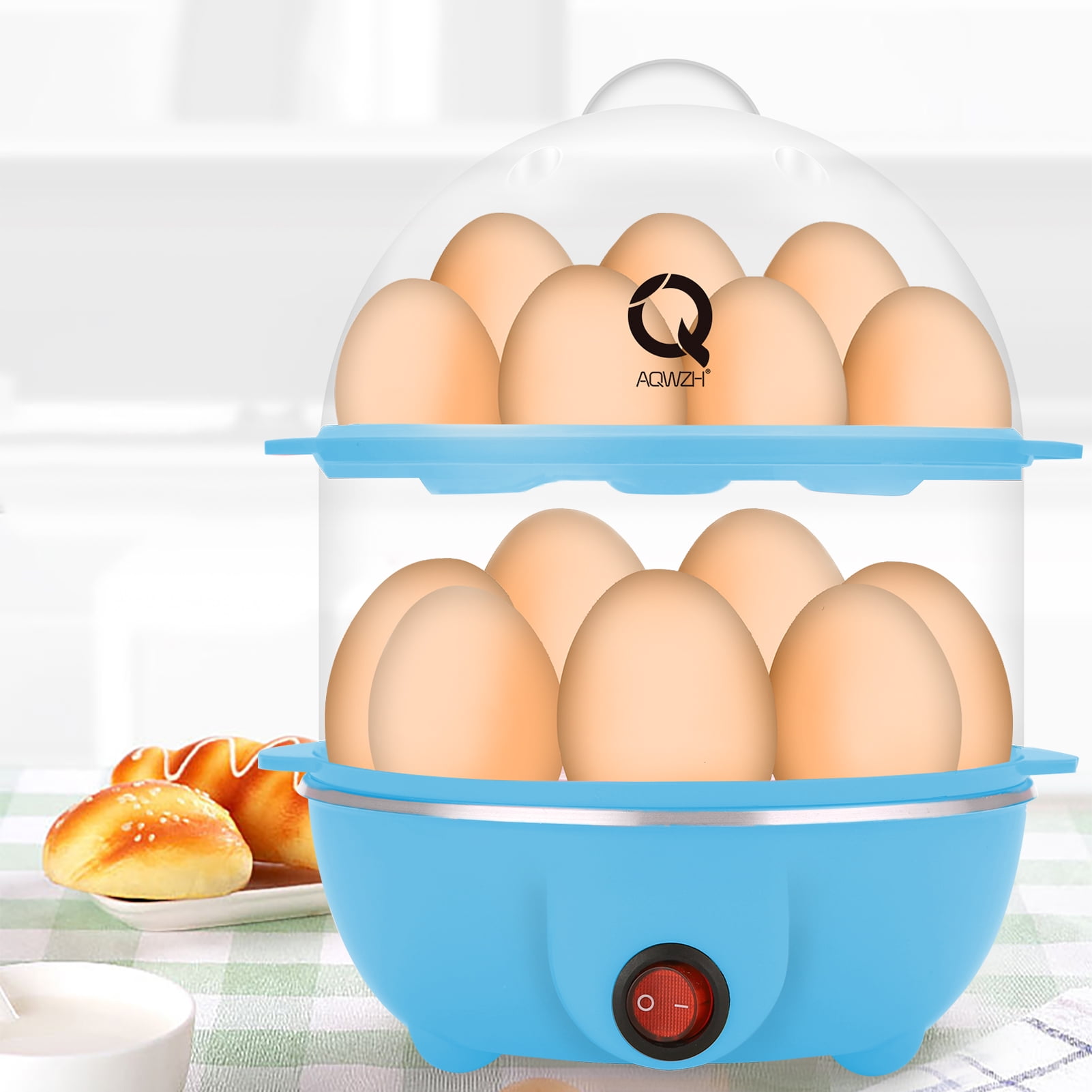 Aqwzh Rapid Egg Cooker Electric for Hard Boiled, Poached, Scrambled Eggs, Omelets, Steamed Vegetables, Seafood, Dumplings, 14 capacity, with Auto Shut Off Feature