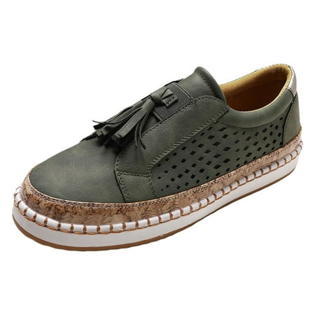 QYZEU White Slip On Shoes for Women Sandals for Women Summer 2024 Women s Fashion Fringe Hollow Out Round Toe Flat Slip On Shoes Shoes Women Sneakers Sport Shoes Green 41