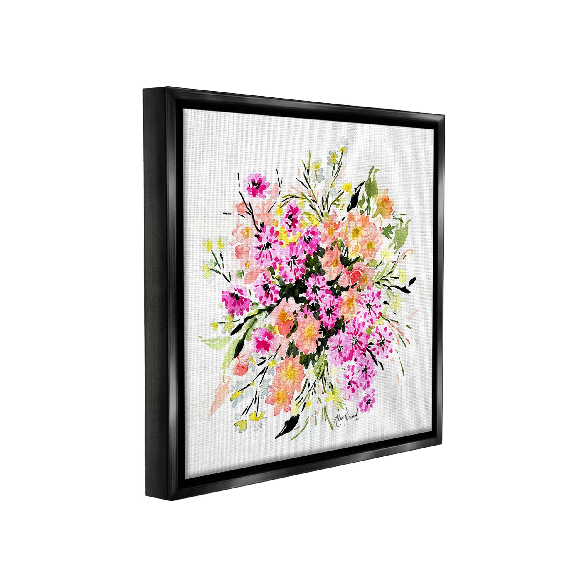 Stupell Industries Mums & Daisies Composition Botanical & Floral Painting Black Floater Framed Canvas Art Print Wall Art, 18 x 18