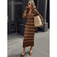 thumbnail image 1 of Vestido de punto de manga larga para mujer, traje elegante con dobladillo de volantes y solapa ajustada, Color contrastante, botonadura única, Otoño, 2024, 1 of 5