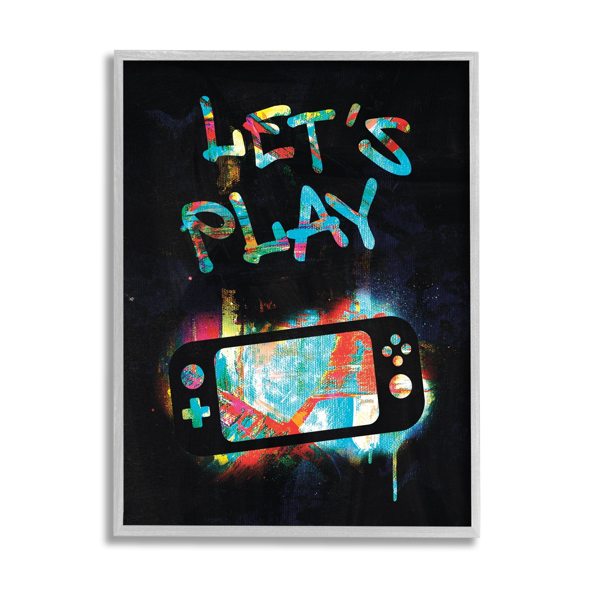 Stupell Industries Let's Play Video Games Neon Street Style Graphic Art Gray Framed Art Print Wall Art, Design by Victoria Barnes