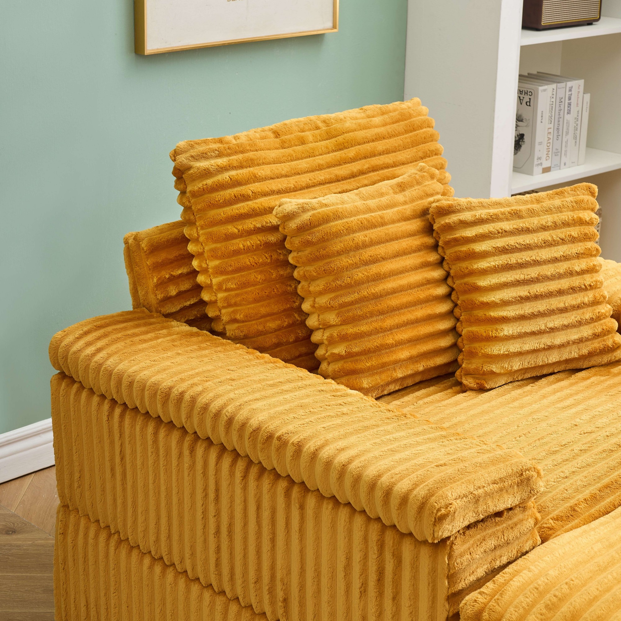 Chaise Lounge Chair Indoor,Upholstered Sofa Bed with Throw Pillows,Sleeper Chair for Living Room,Bedroom,Orange