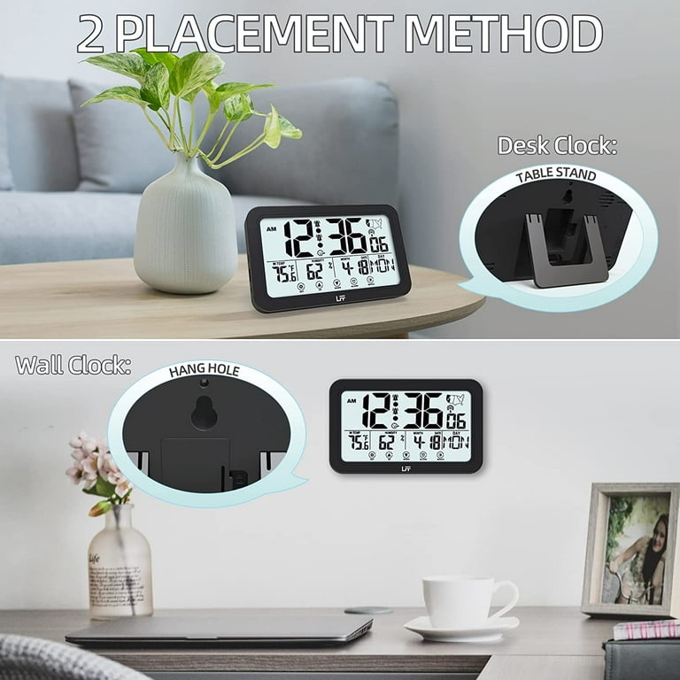 Atomic Clock, Indoor Temperature and Humidity, Backlight, Battery Operated,  USB Charger, 2 Alarm Clocks, Desk Clock for Bedroom, Living Room, Office