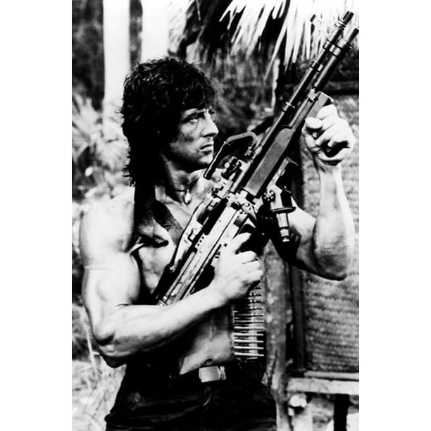 Rambo Machine Gun 3 Sylvester Stallone 24x36 Poster with machine gun as Rambo