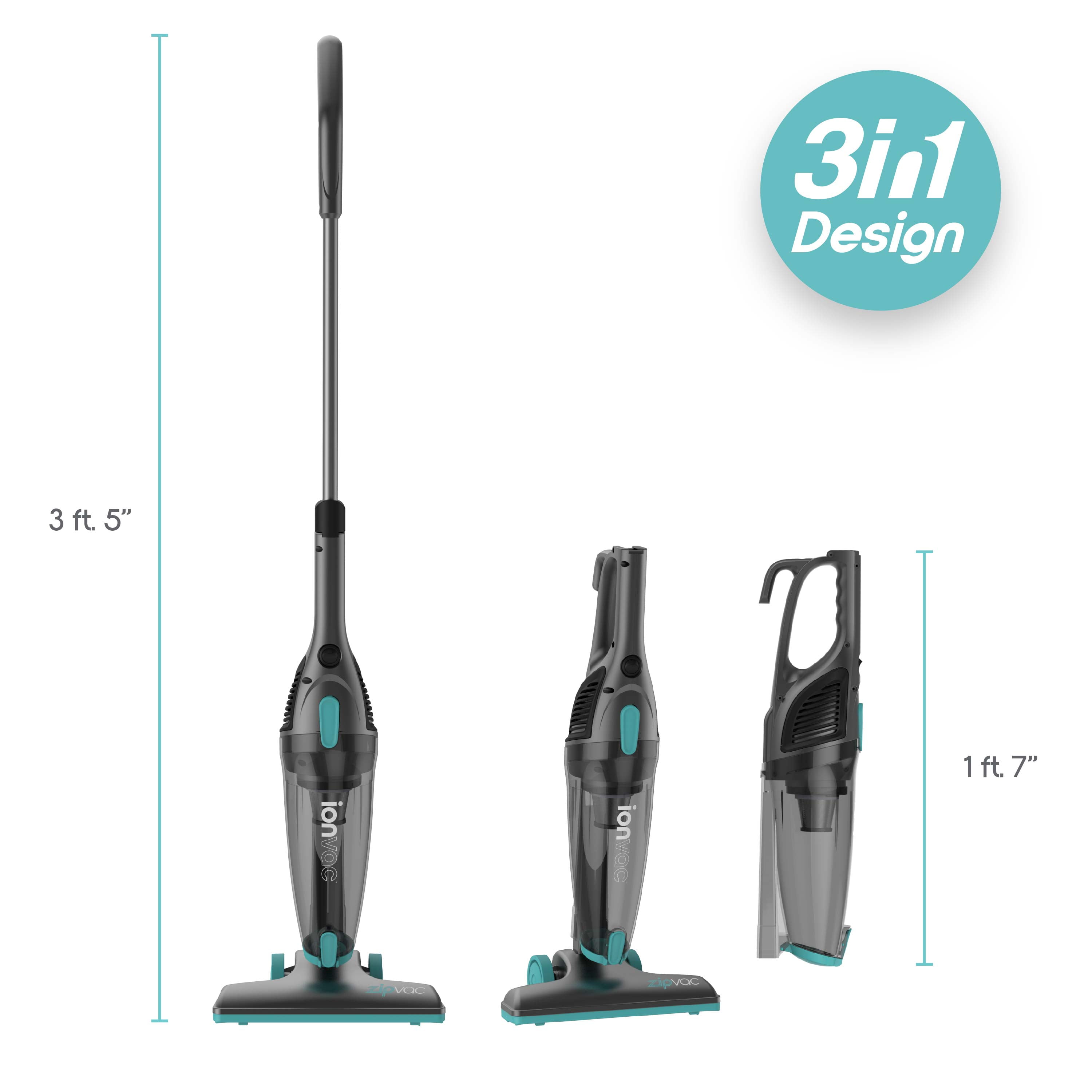 Ionvac ZipVac Corded Stick Vacuum, Multi-Surface 3-in-1 Upright/Handheld Vacuum Cleaner, Model #8842
