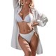 thumbnail image 2 of VISgogo Bikini de verano para mujer, vestido camisero largo suelto con cierre de botón de solapa de manga larga de Color sólido transparente VISgogo  moda, 2 of 6