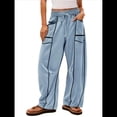 thumbnail image 1 of Pantalones de Mujer Holgados de Pierna , Estilo Palazzo, Informales, con Cordón en la Cintura y Bolsillos. Azul XL, 1 of 6