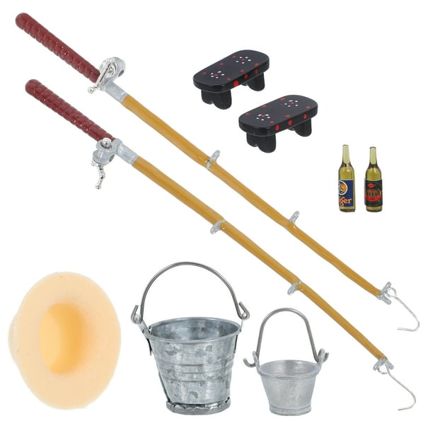 1 conjunto de cañas de pesca en miniatura pequeños juguetes de pesca simulados juguetes de pesca al aire libre decoraciones de casas en miniatura