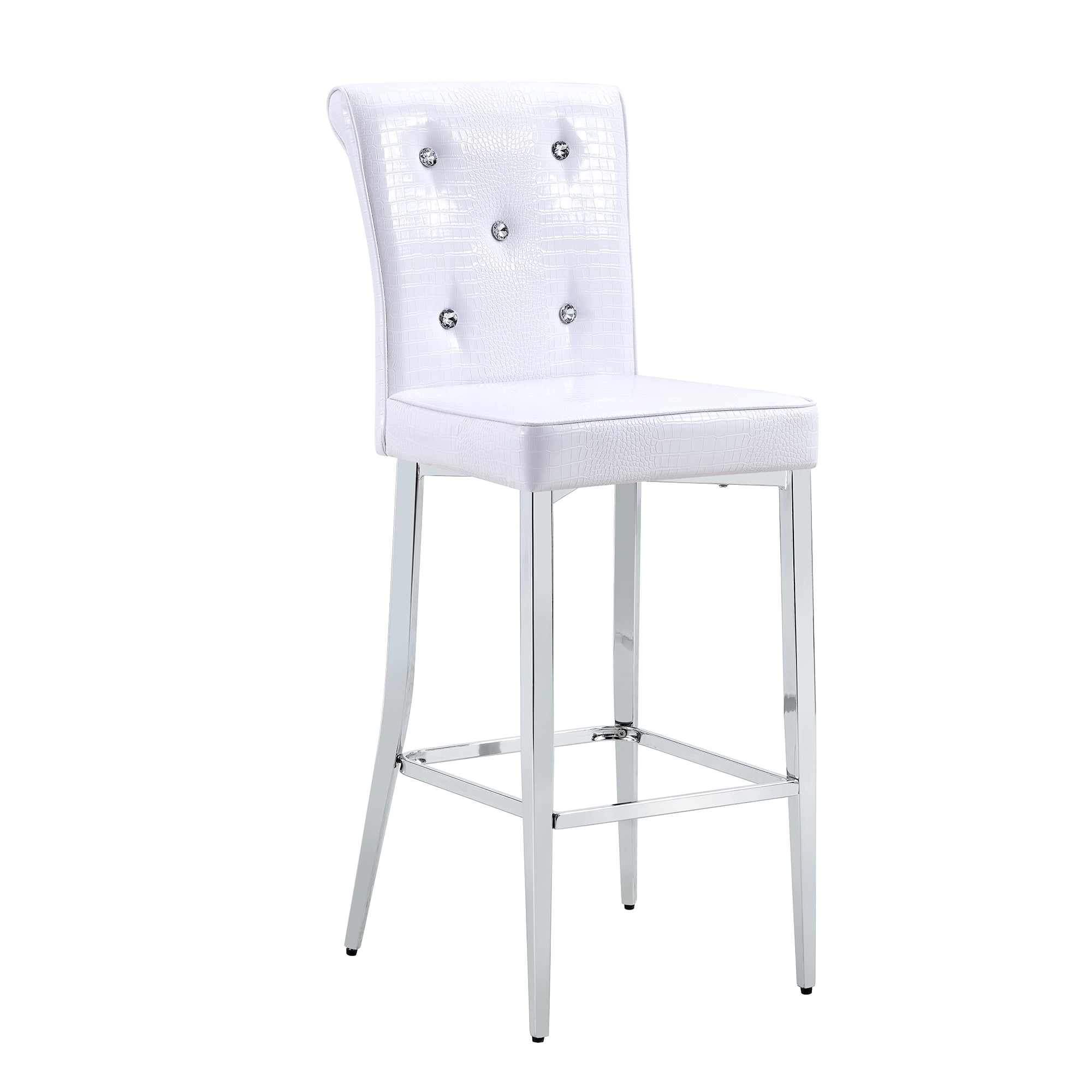 Alvantor Set of 2 White Crocodile Faux Leather Bar Chairs with Crystal Accents