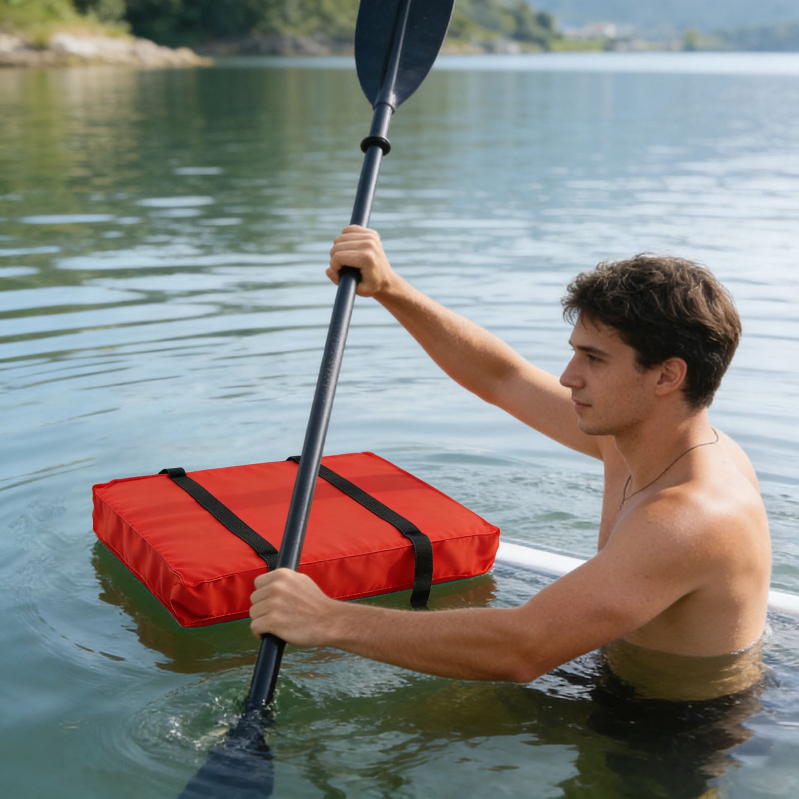 Emergency Marine Foam Flotation Cushion - 16.5 x 14 Inch Square Boat Cushion for Canoes, Kayaks, and Boats - Red Throwable Floatation Seat Pad, Swimming Boat Throwable Flotation Device (Red)