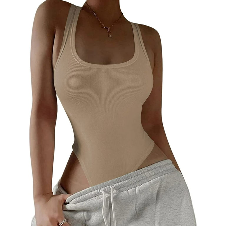 PIKADINGNIS Women's Y2k Sexy Sleeveless Bodysuit Ribbed Tank Top