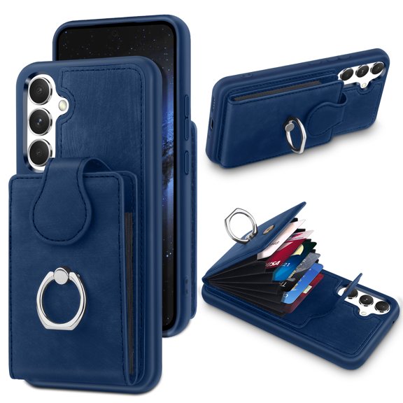 Petocase for Samsung Galaxy A54 5G Wallet Case,with Card Holder and 360 ° Rotatable Ring Holder,TPU Frame PU Leather Phone Cover with Back Card Slots Rugged Shockproof,Blue