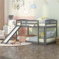 Aukfa Bunk Bed with Slide, Wood Twin-over-Twin floor Bunk Bed for Kids Bedroom, Gray